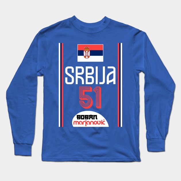 Boban Marjanovic Retro Serbia Euro Basketball Fan Art Long Sleeve T-Shirt by darklordpug